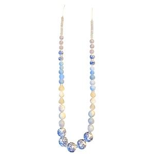 J. Jill Semi-Precious Stone & Blue White Floral Ceramic Beaded Tassel Necklace